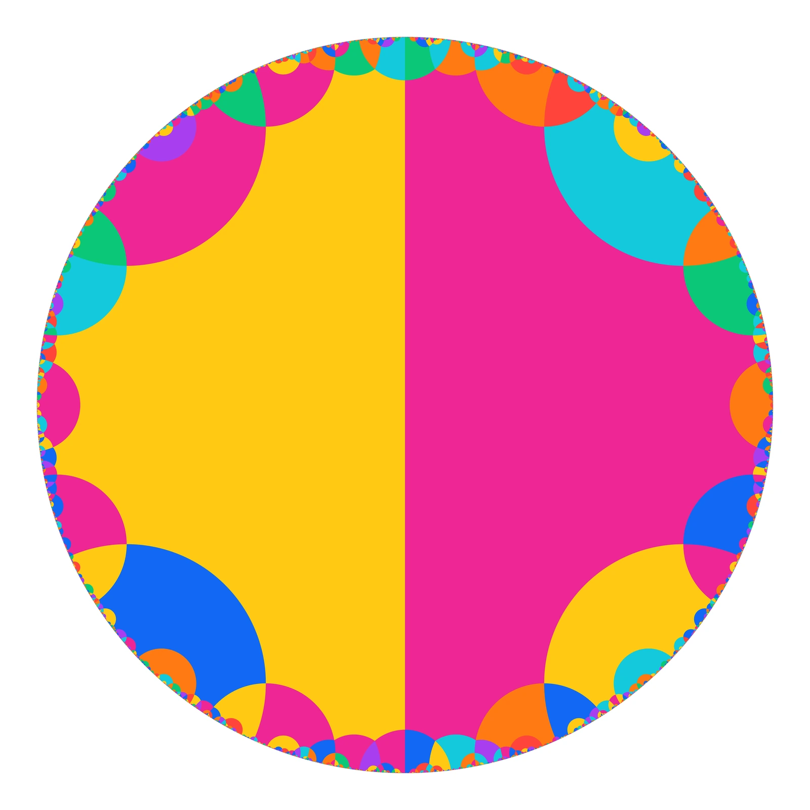 Quaternion algebra tiling in the disk model, with a = 7 and b = −1.